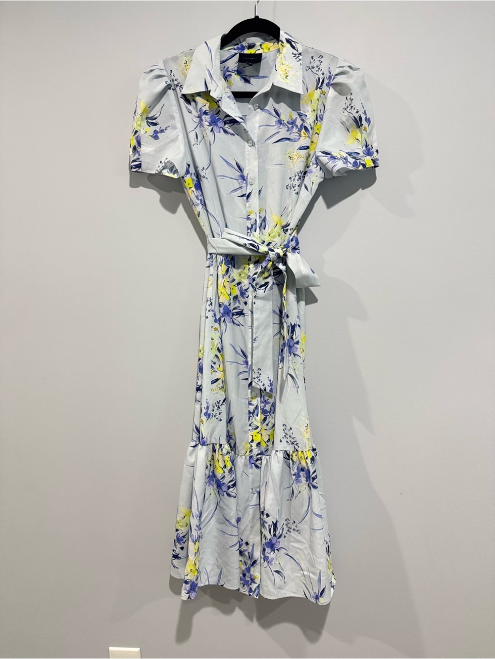 NWOT Alex Marie Light Blue Floral Shirt Dress with Waist Tie sz 6